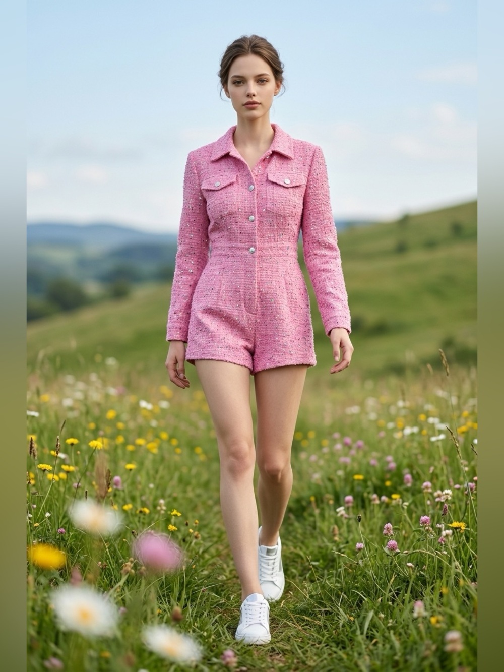 Girls' Pink Tweed Jacket Romper - Brand Unspecified